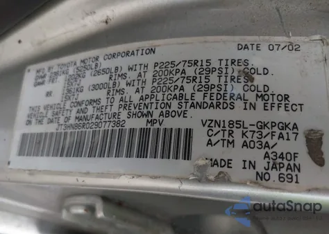 2002 Toyota 4Runner Sr5 V6 z USA, uszkodzony, nr VIN JT3HN86R029077382